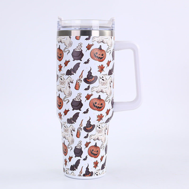 Wholesale Stainless Steel Thermos Cup with Handle and Print Large Capacity 40oz Ice Cup